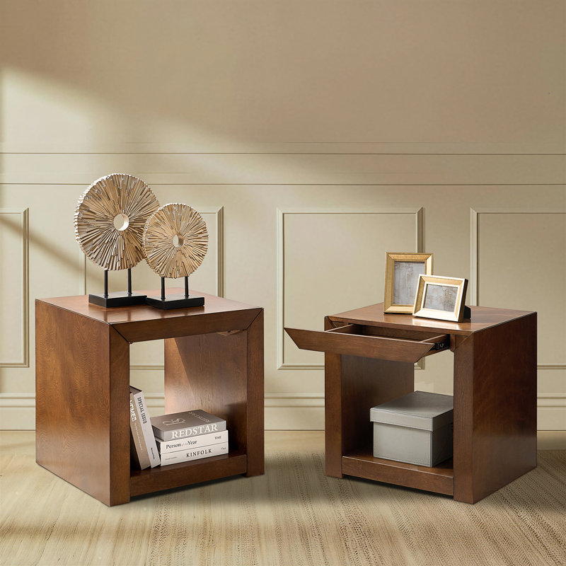Table de bout moderne en bois l 24 po avec 1 tiroir caché Casella, Noyer