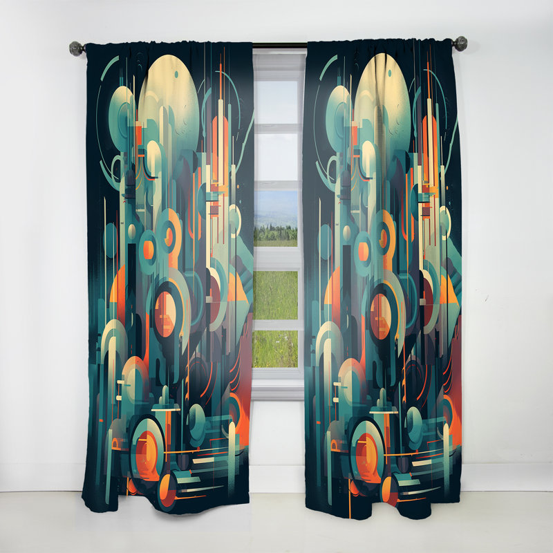 Ginerva - vert et orange Mid Century Innovations I - rideau moderne - velours obscurcissant - 1 panneau, L 52 po x L 63 po
