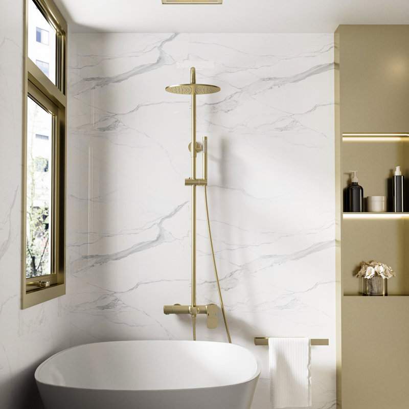Luxurious Complete Shower System with Rough-in Valve Rain Showerhead, Brushed Gold