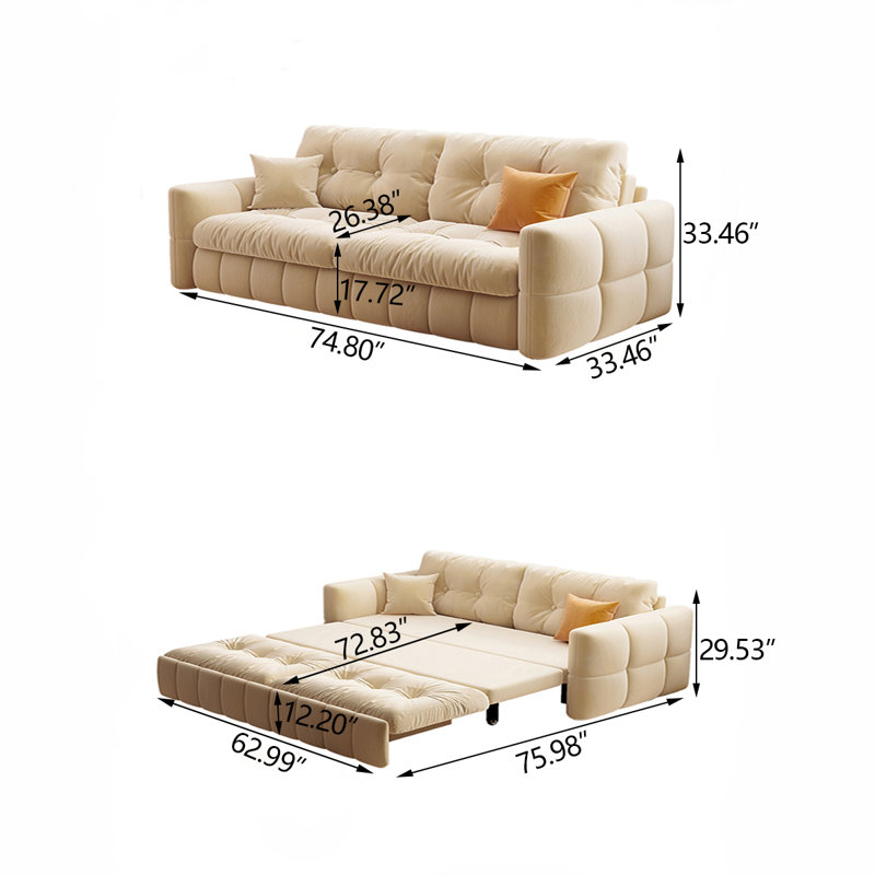 Canapé-lit 62,99 po, H 33,46 po x l 74,80 po x P 33,46 po