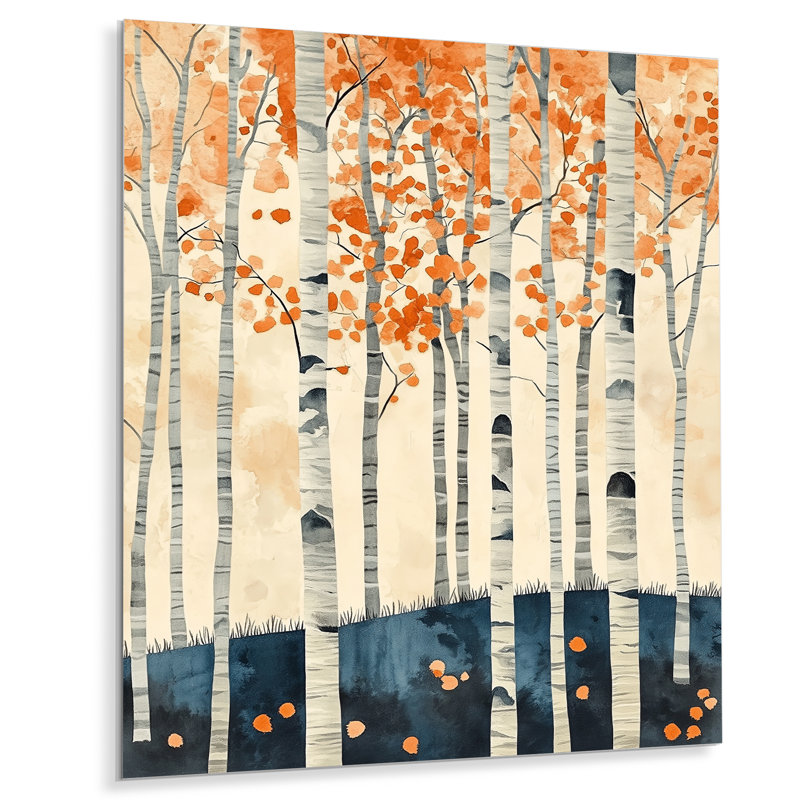 Bouleaux au crépuscule - Impression sur métal Forêt d'orangers, H 20 po x l 12 po