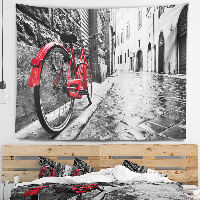 Tapisserie vélo rétro rétro Cityscape, H 78 po x l 92 po