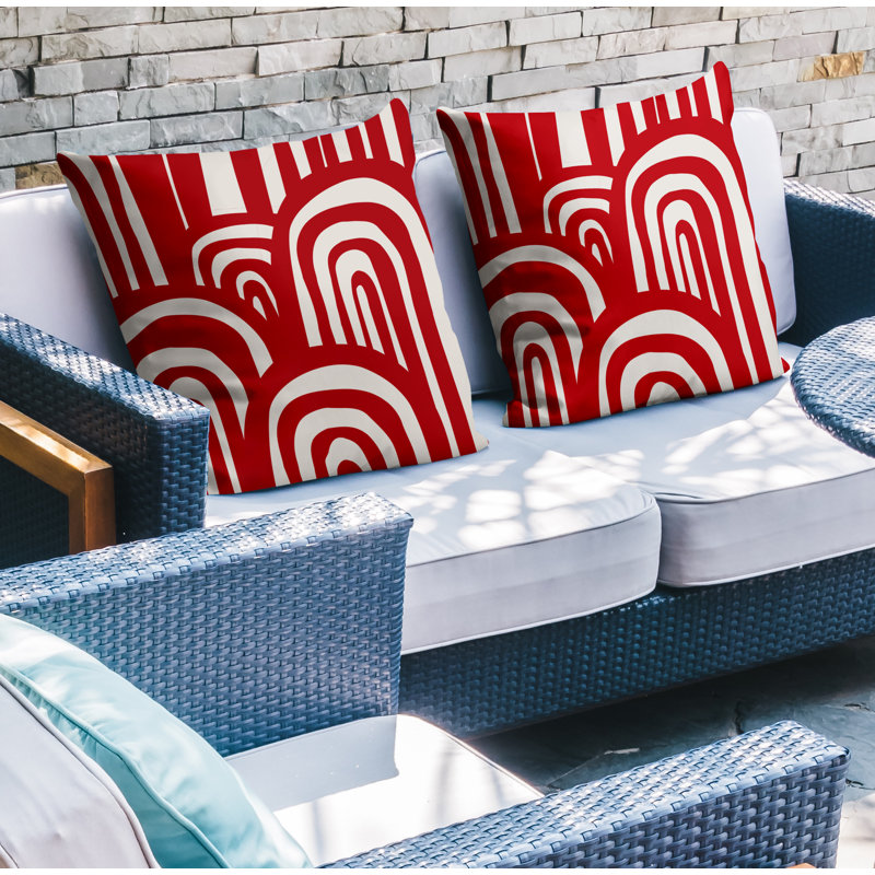 Abstract Outdoor Reversible Throw Pillow, 19W" x 19H", Red