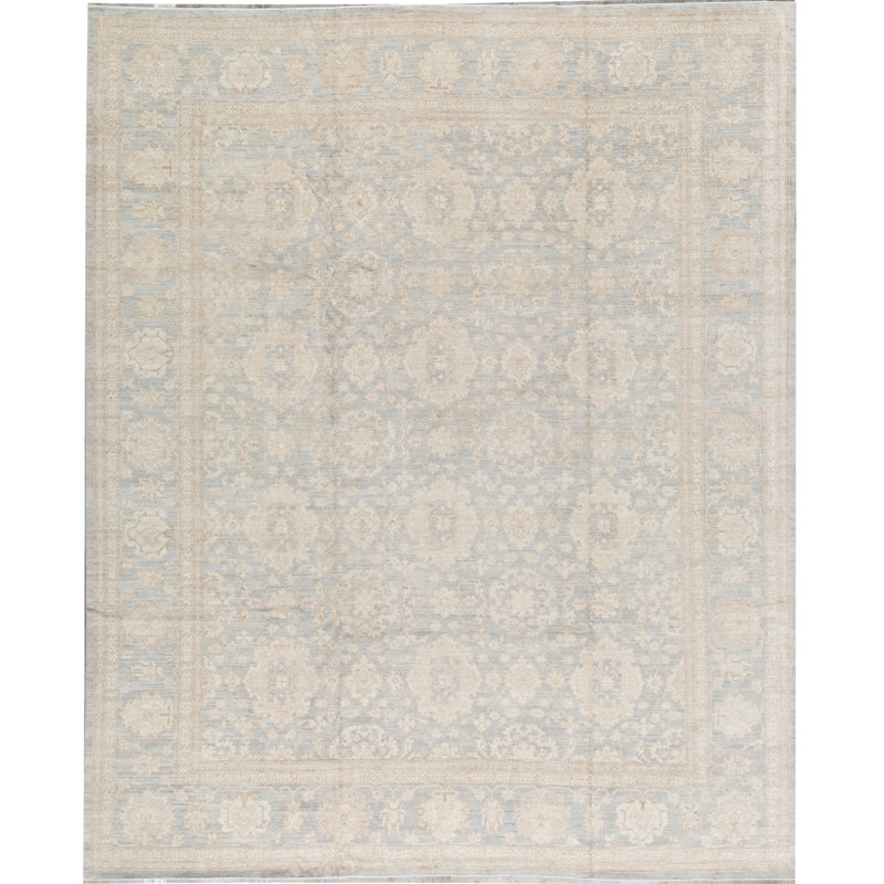 Wool Oriental Area Rug in Light Blue/Brown