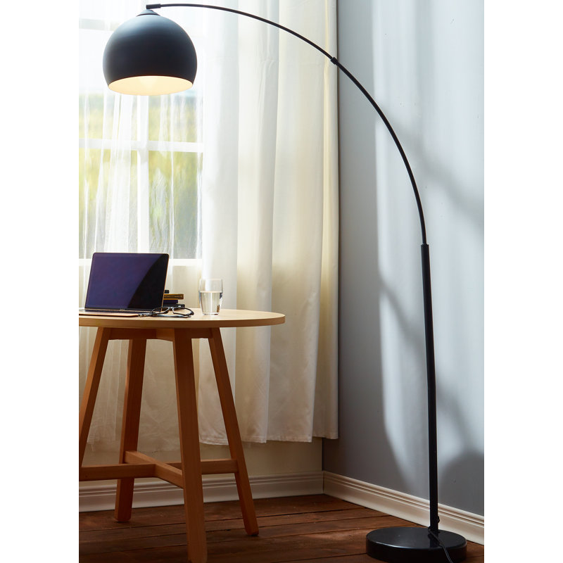 Bonita Arquer 66.93" Arc Floor Lamp, Faux Black Marble Base and Black Bell Shade, Black
