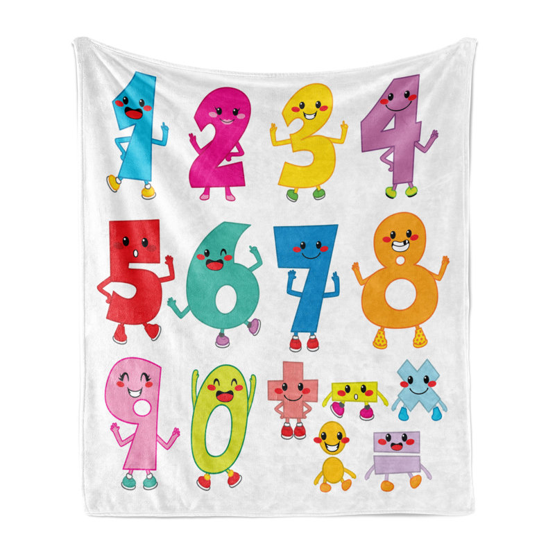 Ambesonne Number Fleece Throw Blanket Joyful Comic Numerals Multicolor, 50" W x 60" L