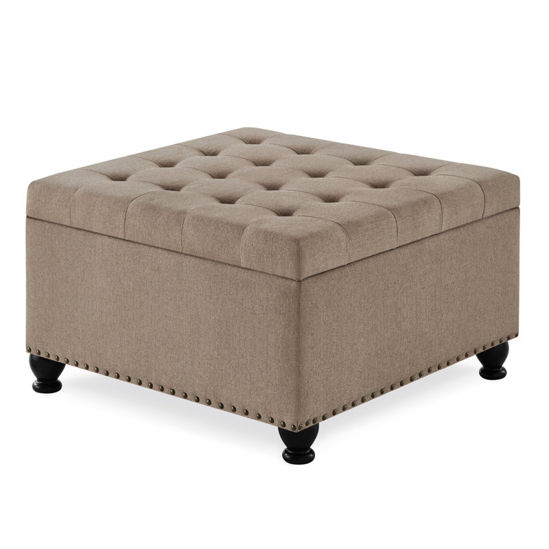 Carré en mélange de lin pour espace de vie et style avec pieds en bois capitonnés élégants, Linen, Linen, Linen