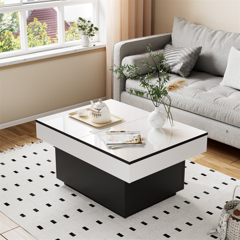 Breane Extendable Solid Coffee Table with Storage,high gloss with LED(20 colors lights),2 shelves