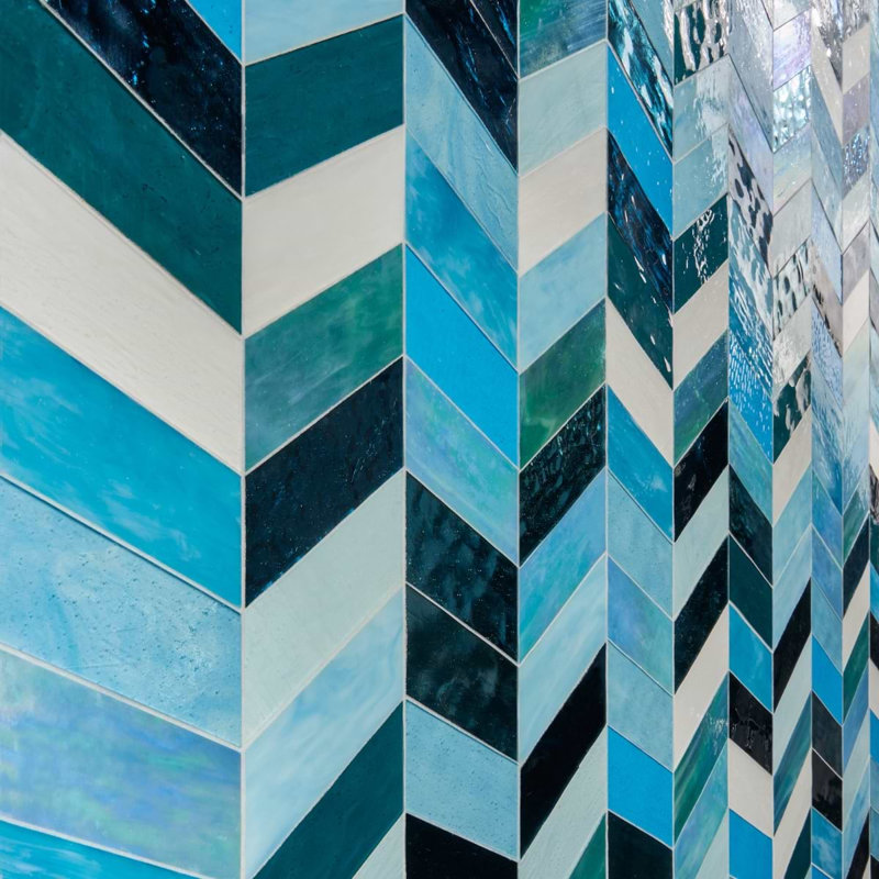 Elizabeth Sutton Meta Glossy Glass Chevron Mosaic Tile, Tulum