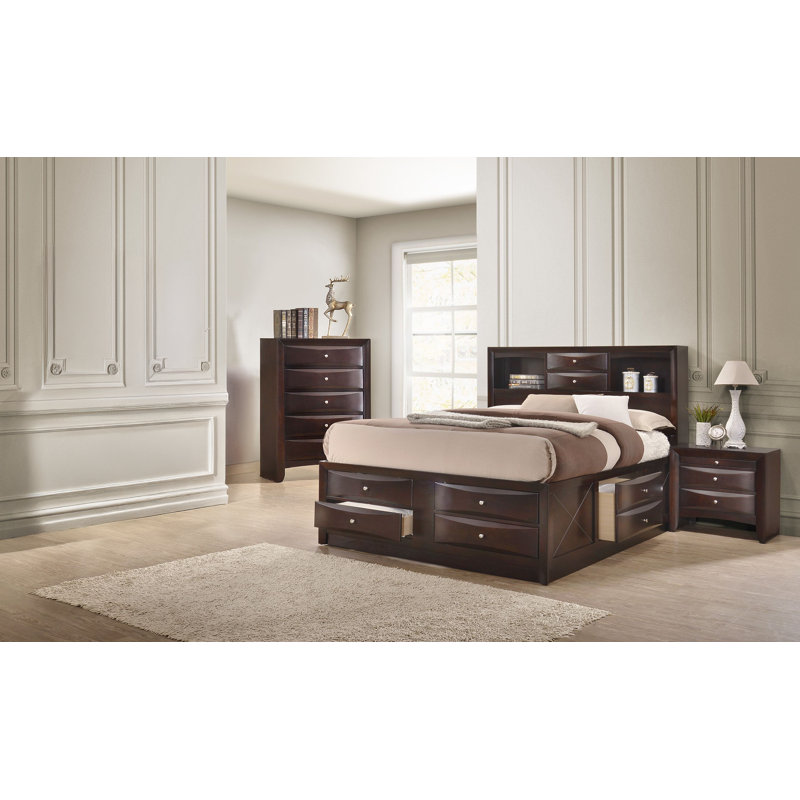 Ensemble de chambre avec lit plateforme de rangement Rodnell 3-4_Kathlyn, Grand, Brun foncé