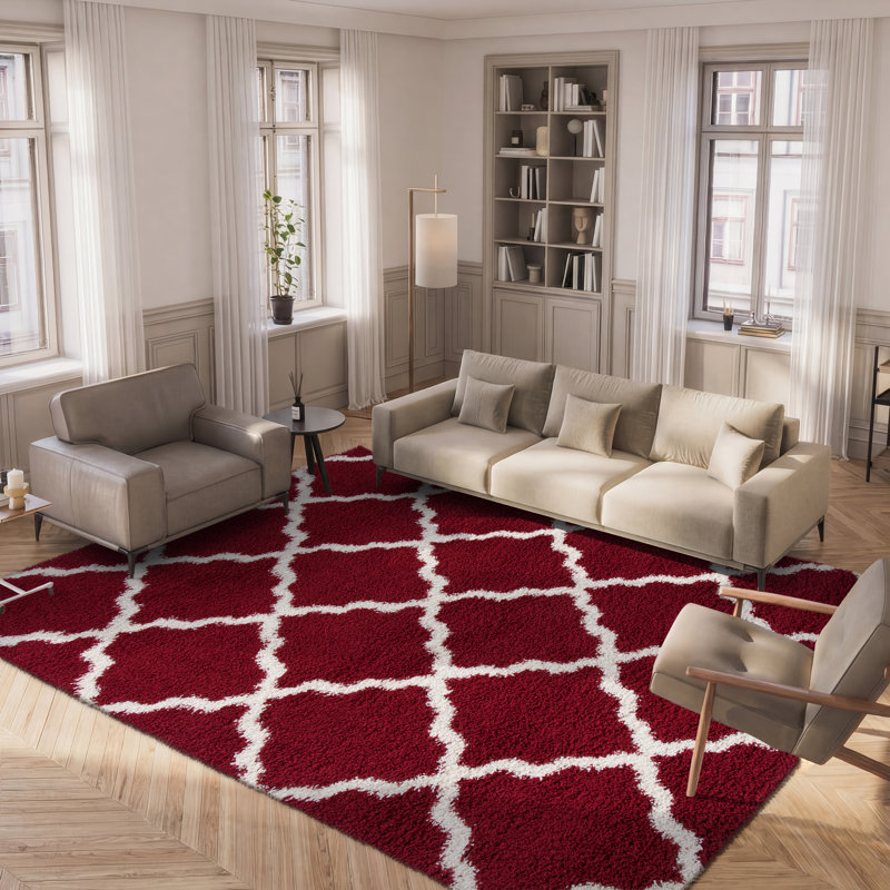 Tapis géométrique rouge / ivoire, Rectangle 6 pi x 9 pi