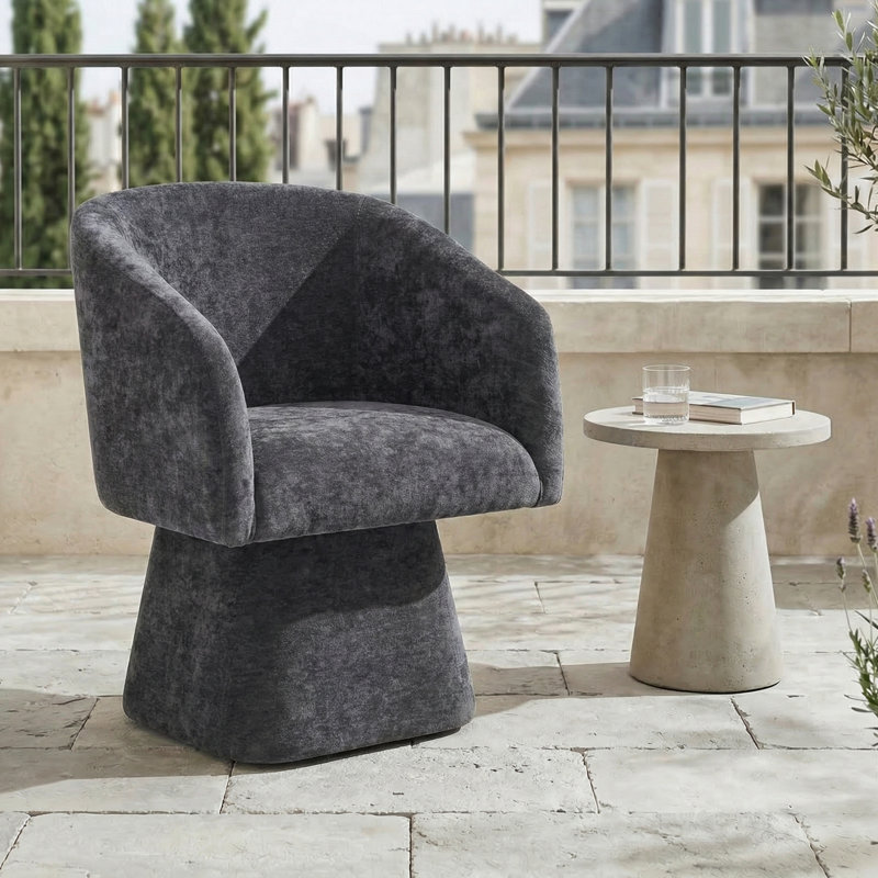 Modern Swivel Barrel Accent Chair with Plush Upholstery, Gray
