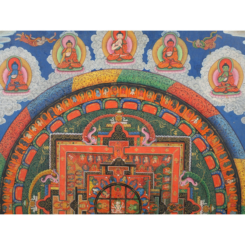 Newari Dharmadhatu Mandala (Thangka sans brocart) | Aquarelle sur coton