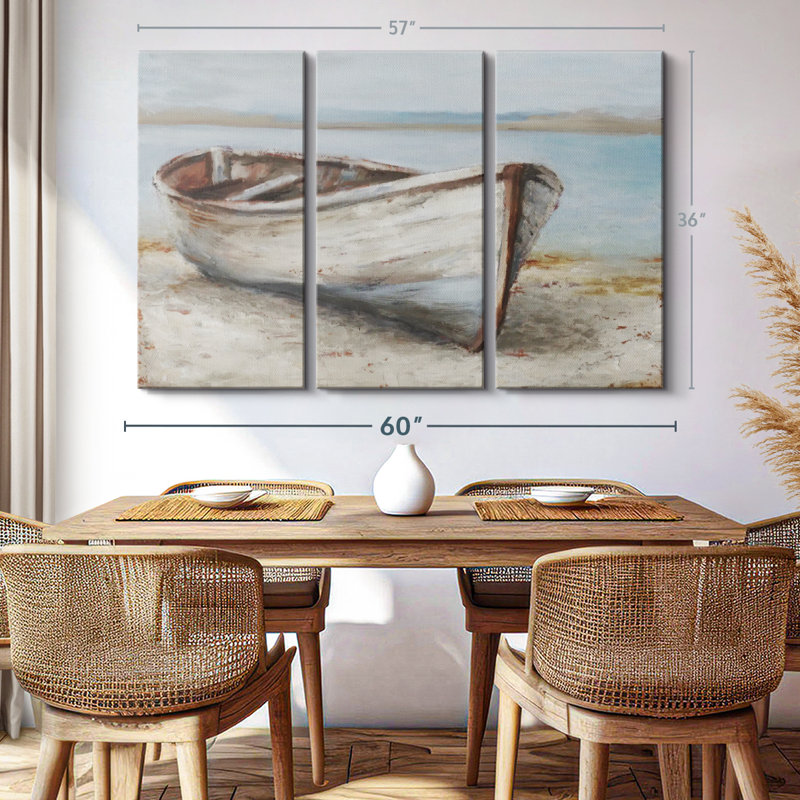 «Whitewashed Boat I», 3 pièces, H 36 po x l 57 po