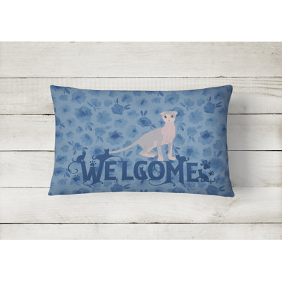 Caroline's Treasures Marquette Ukrainian Levkoy Cat Welcome Outdoor Rectangular Cushion With Filling