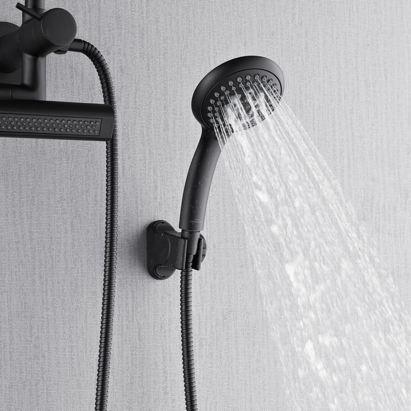 Mini pomme de douche 8 pouces FORNO ACQUA AcquaFALL, finition noir mat, pomme de douche à effet de pluie, pomme de douche à main, jets de corps, débit de 1,8 GPM