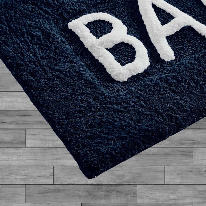 Cotton Blend Non-Slip Bath Rug, Navy