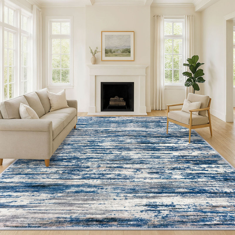Tapis lavable 10 pi x 14 pi Modern Modern Modern , Bleu marine / gris / neutre / multicolore, Rectangle de 10 pi x 14 pi