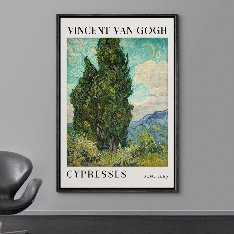 «Cypress Tree Landscape» par Vincent Van Gogh, reproduction sur toile flottante, Noir, H 36 po x l 24 po x P 1,5 po