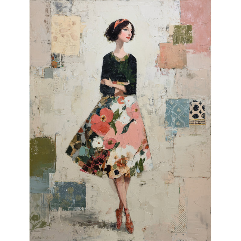 Golden Afternoon – Chic Woman with Floral Skirt Wall Art