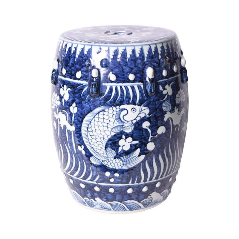 Blue and White Porcelain Garden Accent Stool