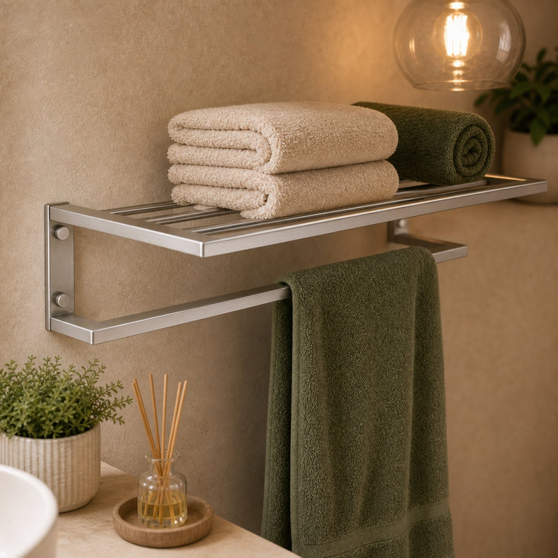 Porte-serviettes mural en acier inoxydable avec barre à serviettes AERIX, Nickel brossé