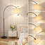 Lampadaire arqué à intensité variable avec télécommande, température de couleur réglable, tête pivotante, interrupteur au pied et télécommande, idéal pour le salon, la chambre ou le bureau, à placer au-dessus d'un canapé, beige foncé et noir.