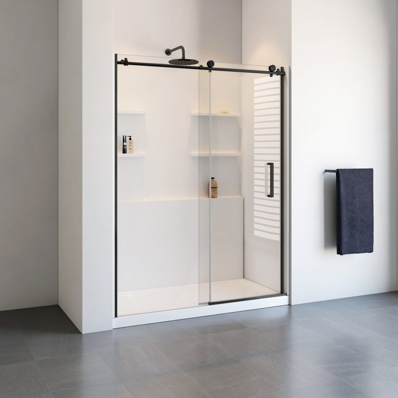 32.1'' W 78.7'' H Framed Rectangle Double Slide Shower Enclosure, Black