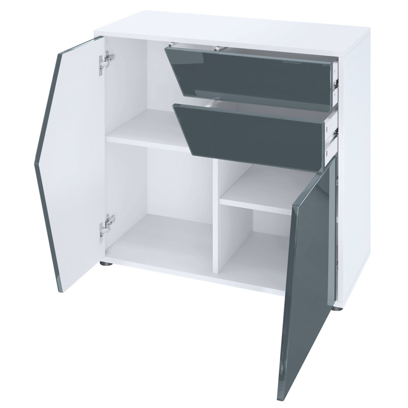 Amerissa 2 Drawer 79Cm W Combi Chest, Matt White/High-Gloss Grey