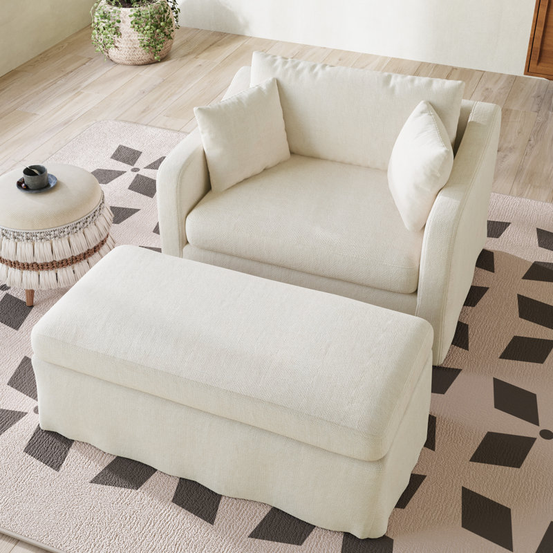 43.9" W Modern Accent Chair, Upholstered Single Sofa Chair With Pillows And Ottoman Bench, Beige