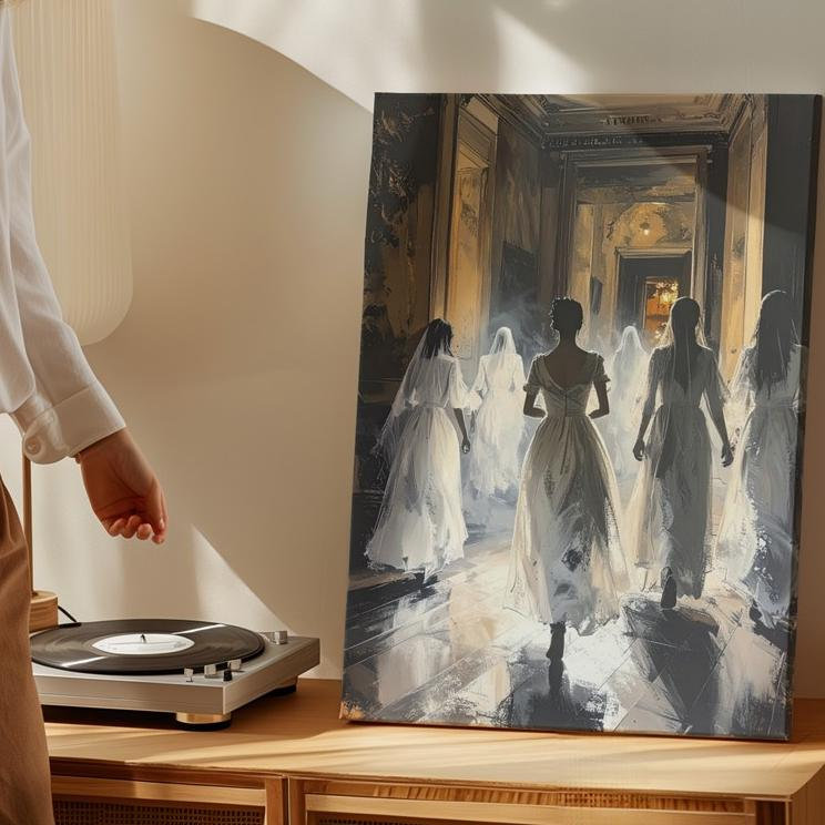 Ghostly Corridor Haunted Mansion Spirits In Motion, art mural sur toile, prêt à accrocher, H 12 po x l 9 po