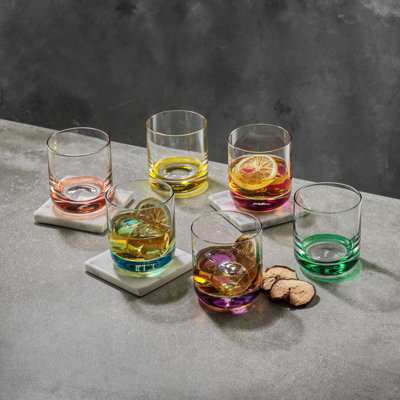JoyJolt Hue Colored Whiskey Glasses, 10oz