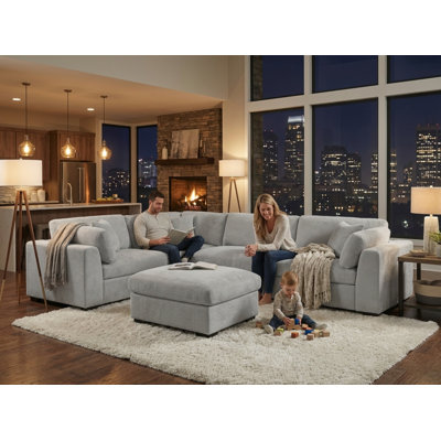 Cloud-Soft Oversized L-Shaped Sectional Sofa With Ottoman, Plush Chenille Upholstered Modular Sectional For Living Room, Family-Friendly Deep Seating Couch, White