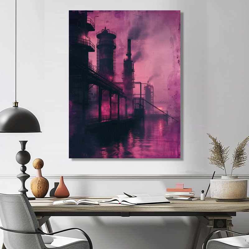 «Mauve», usine mauve Polution Reflection II - usines, H 44 po x l 34 po x P 1,5 po, Toile tendue