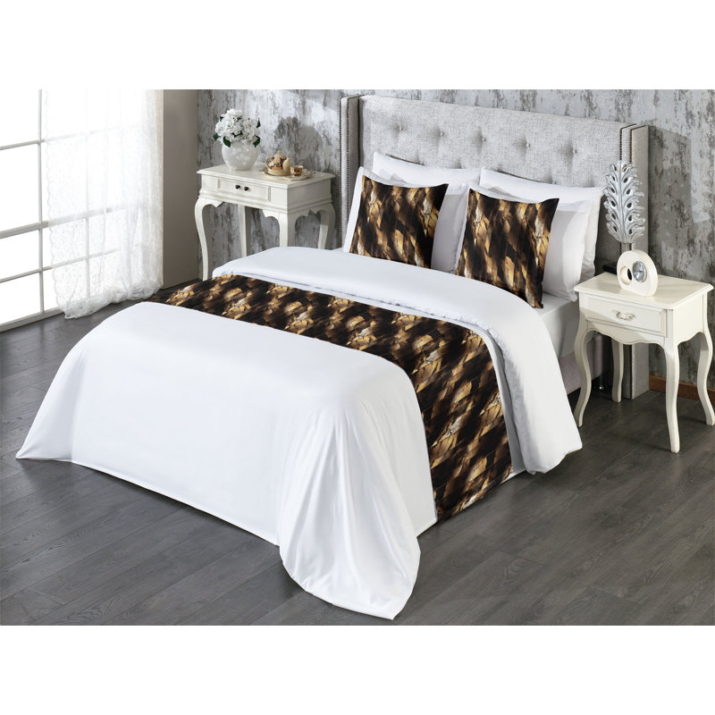Ambesonne Abstract Bed Runner Set Marble Print Grunge Design  Camel Eggshell Off White, King