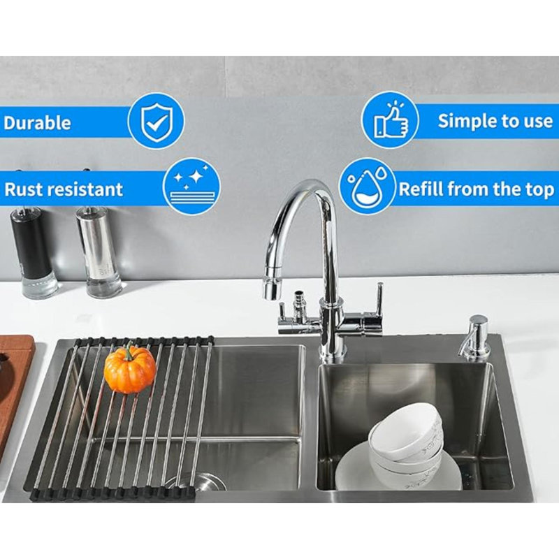 Built In Soap Dispenser For Kitchen Sink, Stainless Steel Countertop Pump Head (Plastic Inside), Dish Soap Hand Lotion Dispenser With Refillable 17OZ Bottle