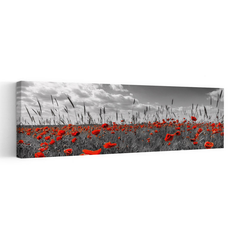 «Dramatic Red Poppies Abstract Contemporary Poppy Flower Landscape», art mural, H 16 po x l 48 po