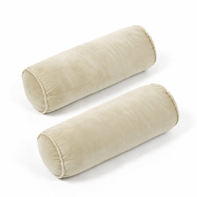 Velvet Bolster Pillow Set of 2 with Removable Cover, Decorative Cylindrical Neck Pillow, Armrest Pillow & Lumbar Support Pillow, PP Cotton and Foam Bead Fill