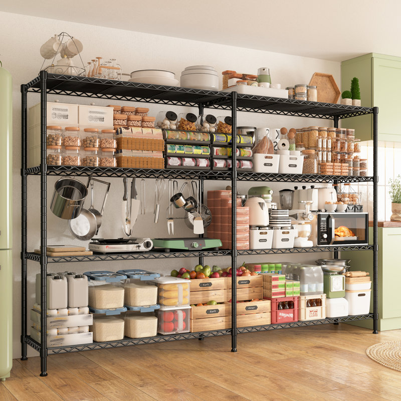 Étagère grillagée robuste 62,9 po x 15,8 po, étagère de rangement commerciale et domestique à 4 niveaux