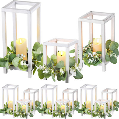 12 Set Wooden Wedding Lantern Centerpiece Decor Baptism Lantern Candle Holder For Table Centerpiece Wedding Party Baby Shower Home Country Porch Patio Decor(7.87'', 10.59'', 12.99'',White)