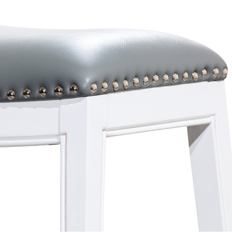 Le tabouret de selle de 30 po de hauteur, le siège en cuir gris blanc, ajoute une touche d'élégance à la cuisine ou à la finition et au siège blancs, tout en améliorant la fonctionnalité de style moderne.