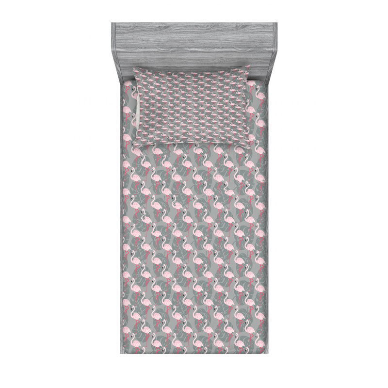 Flamingo Microfiber Floral Sheet Set, Twin XL Sheet Set + Fitted Sheet + 1 Pillowcase