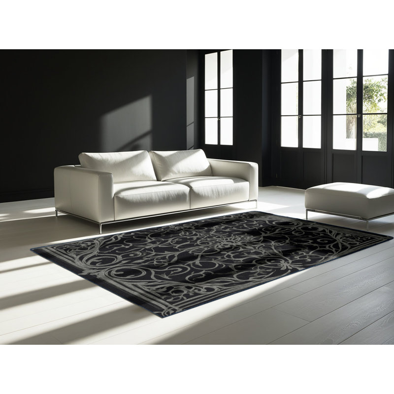 Tapis noir Elegance, Carré 8 pi