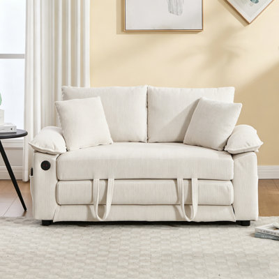 58" Convertible Sofa Bed, 3-in-1 Chenille Upholstered Loveseat Futon with Pull Out Sleeper, Foldable Floor Sofa Couch with USB Port & Side Pockets