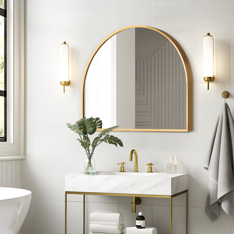 Miroir de salle de bain en métal, Doré, 1