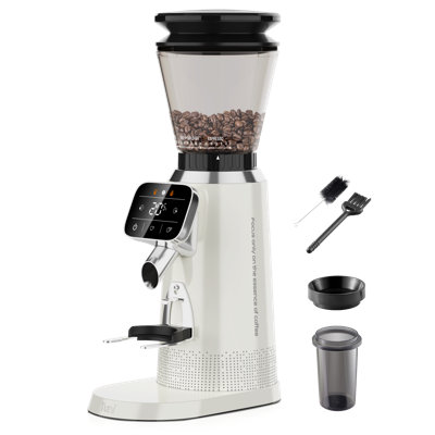 Tuni G2 Conical Burr Coffee Grinder, 70 Grind Settings Anti-static Burr Mill, Precision Electronic Timer and LED Touchscreen for Espresso/Drip/Cold Brew/French Press, Stainless Steel, Ivory