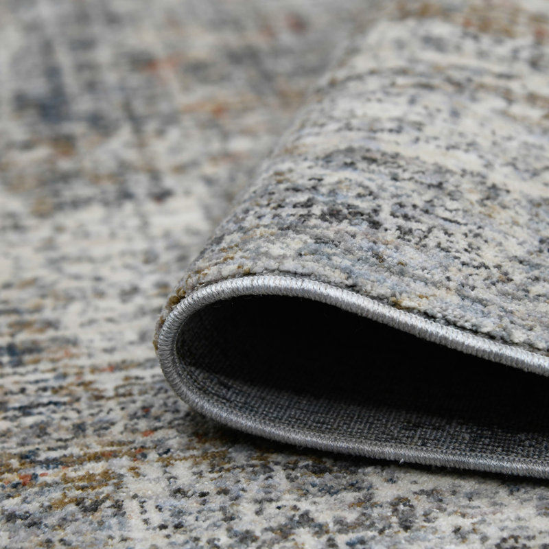 Gray and Orange Rectangular Polyester Area Rug