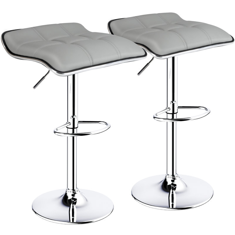Adjustable Spin Bar Stool with Solid Wave Seat, Grey