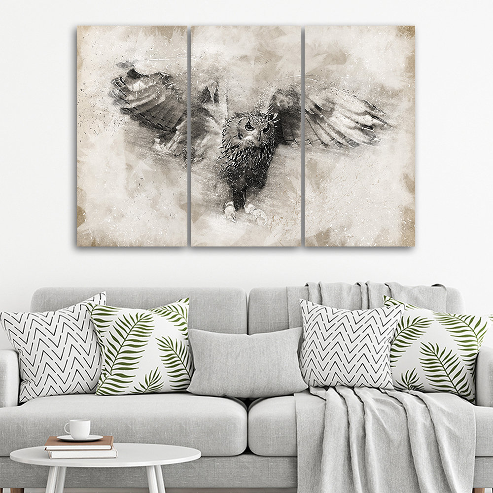 Leinwandbild Owl Birds Grey Vintage