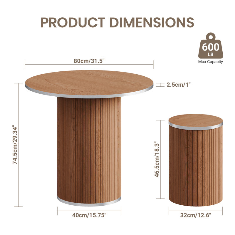 Dining Table Set with 4 Stools, Round Pedestal, Brown